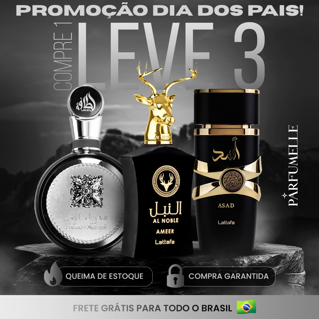 Compre 1 e Leve 3 - ASAD 100ML + FAKHAR BLACK 100ML + AL NOBLE AMEER 100ML - DIA DOS PAIS